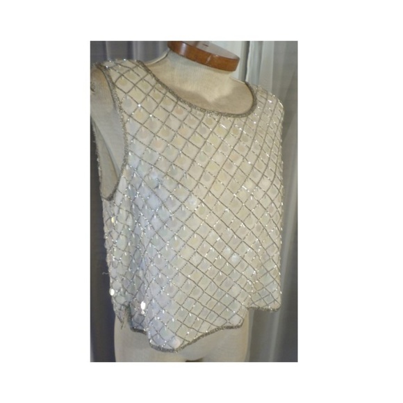 NWT Stenay XL Silk White Bead Sequin Top Sleeveles - Picture 1 of 8